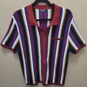 Paul Jones Polo Striped Button Up Size L Shirt Retro
